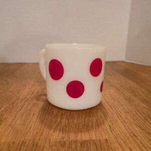 Federal Polka Dot Mug Red Mid Century 1960s 60s Milk Glass Coffee Cup 8 oz Retro